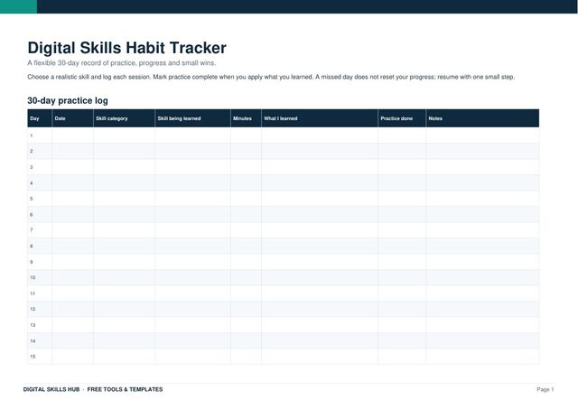 Digital Skills Habit Tracker printable preview